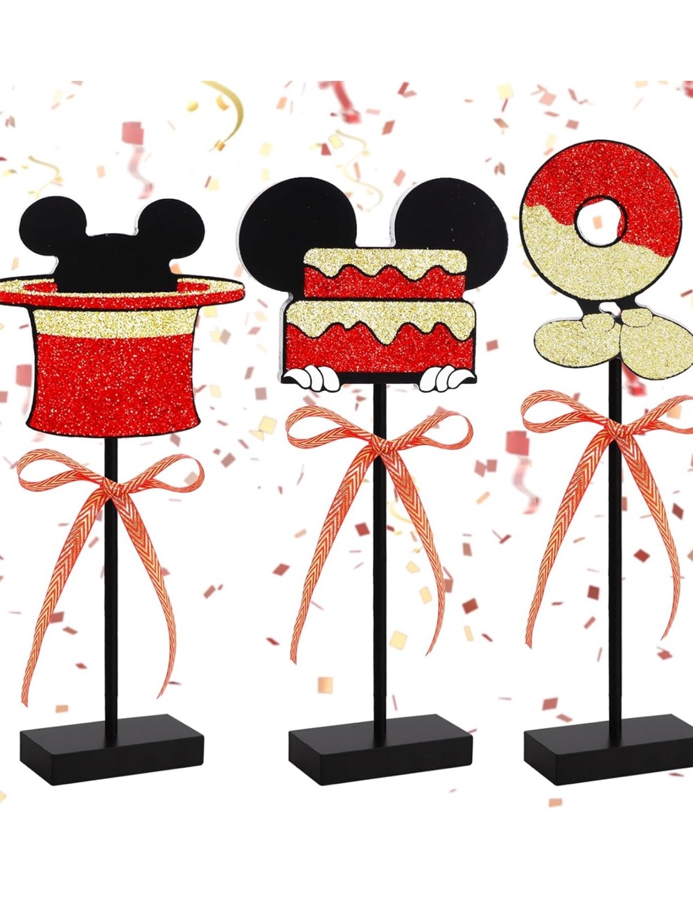 Red Gold Glitter Centerpieces for Mouse Theme Birthday Decorations